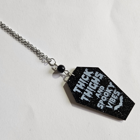 Thick thighs and spooky vibes coffin pendant necklace - Picture 5 of 6
